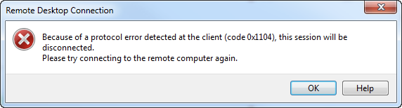 remote desktop in view of the protocol error 0x1104